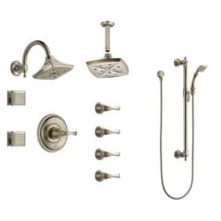 Brizo Sensori Custom Thermostatic Shower System with Wall and Ceiling Showerhead, Volume Controls, Body Sprays, and Hand Shower - Valves Included