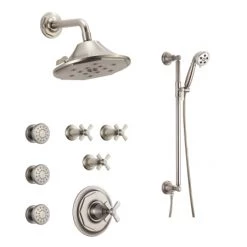 Brizo Sensori Custom Thermostatic Shower System with Showerhead, Volume Controls, Handshower, and Body Sprays - Valves Included