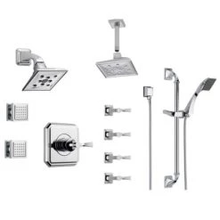 Brizo Sensori Custom Thermostatic Shower System with Wall and Ceiling Showerhead, Volume Controls, Body Sprays, and Hand Shower - Valves Included