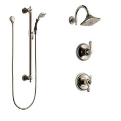 Brizo Thermostatic Shower System with Rain Shower Head, Hand Shower with Slide Bar, and 3 Function Diverter from the Charlotte Collection