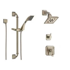 Brizo Thermostatic Shower System with Rain Shower Head, Hand Shower with Slide Bar, and 3 Function Diverter from the Virage Collection