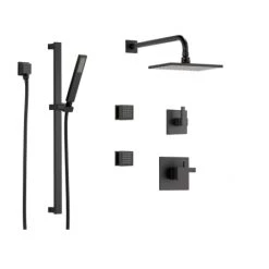 Brizo Thermostatic Shower System with Rain Shower Head, Hand Shower with Slide Bar, 6 Function Diverter, and 2 Body Sprays from the Siderna Collection